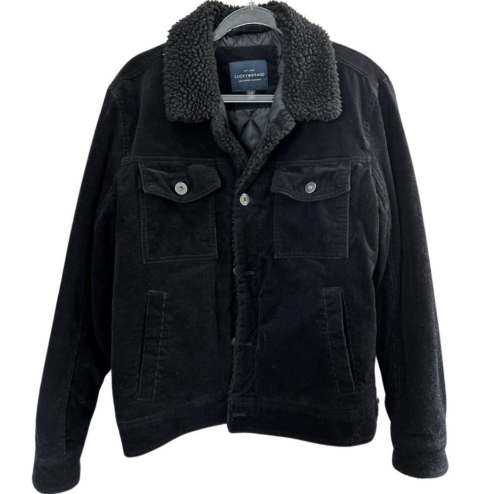 Lucky Brand Black Sherpa Corduroy Trucker Jacket